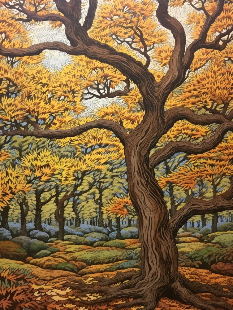 American Hornbeam 2 Vintage Autumn Tree Print