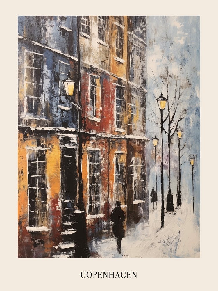 Vintage Winter Painting Poster Copenhagen Denmark 1