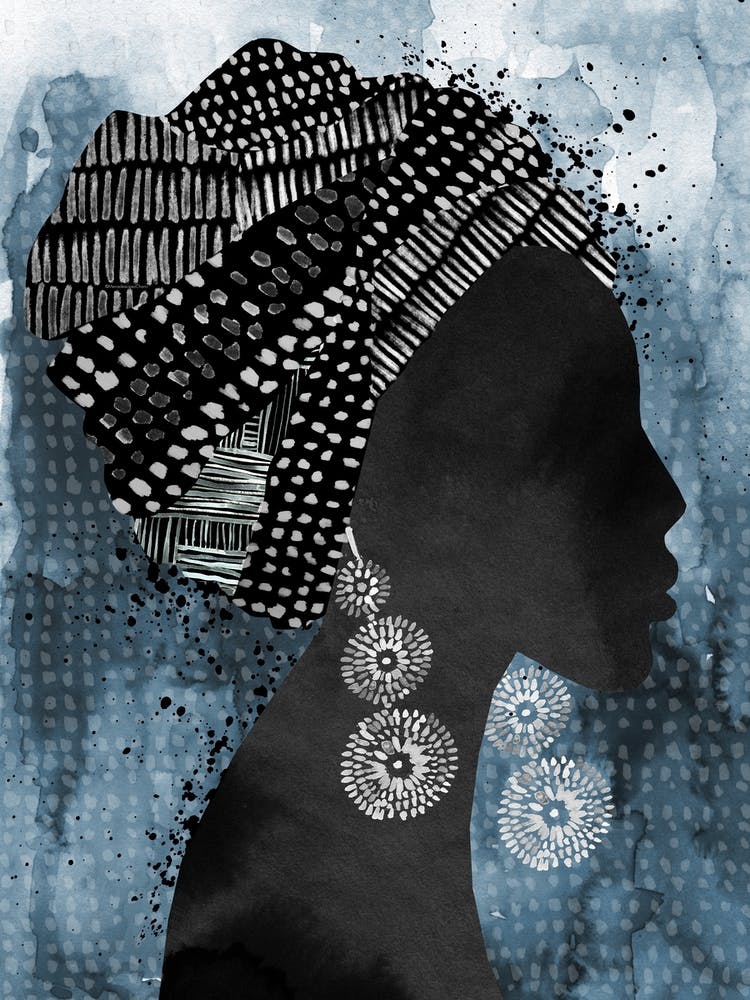 African Woman Headscarf Blue
