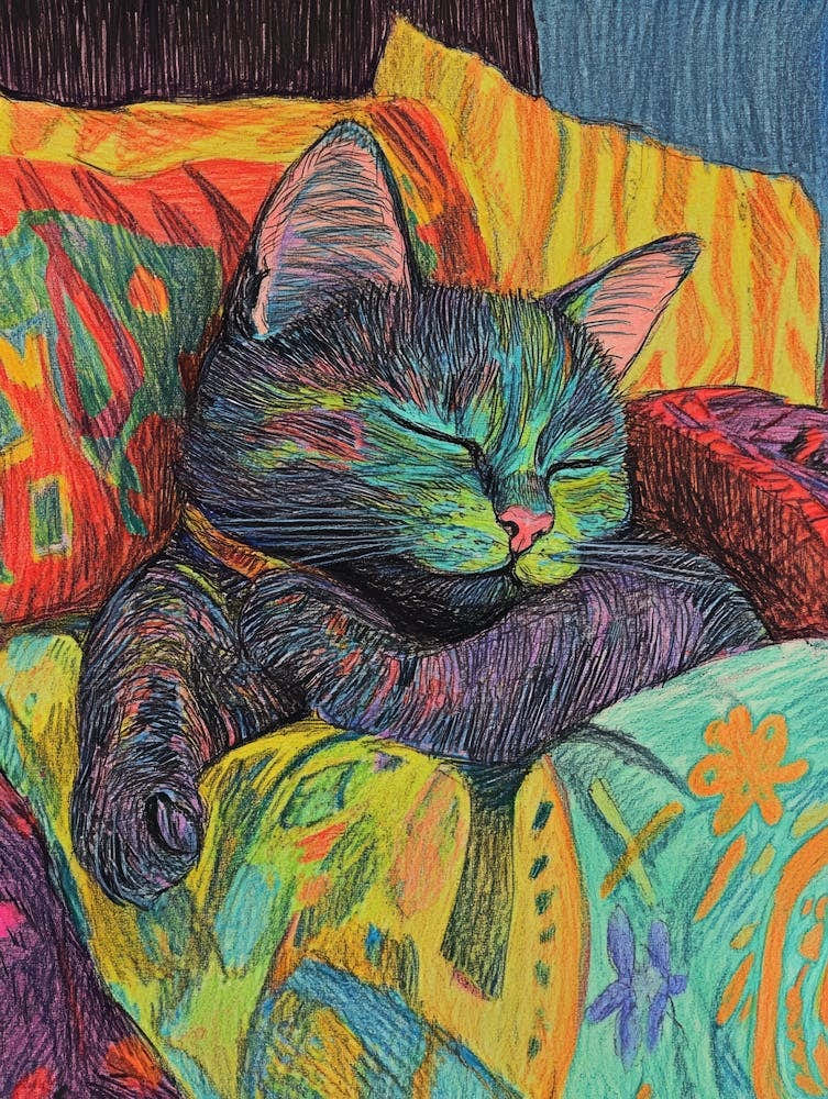 Cat Sleeping On The Bed