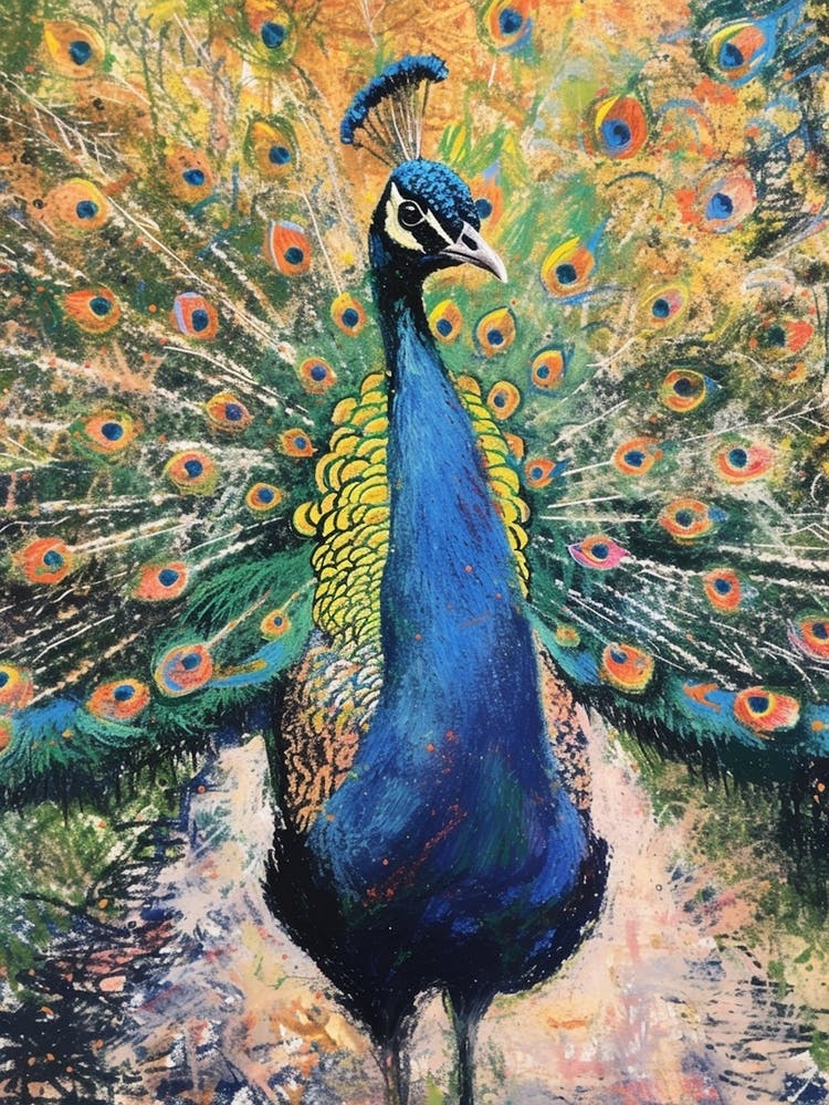 Peacock On The Path Scribble Portrait 1