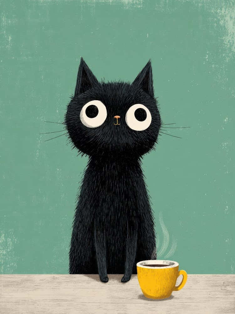 Black Cat With A Cup Of Coffee 4