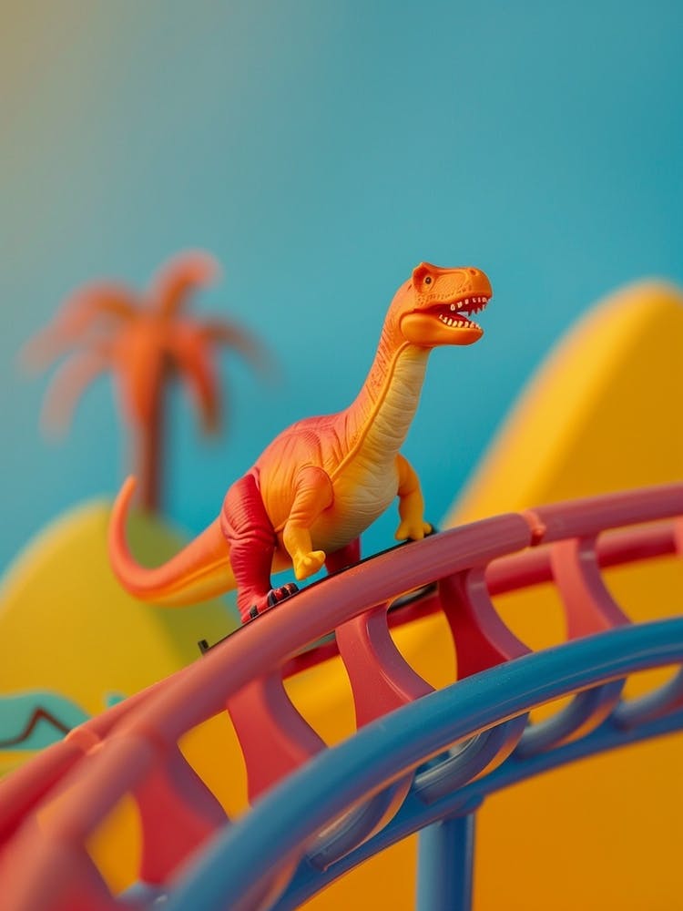 Pastel Toy Dinosaur On A Rollercoaster 2
