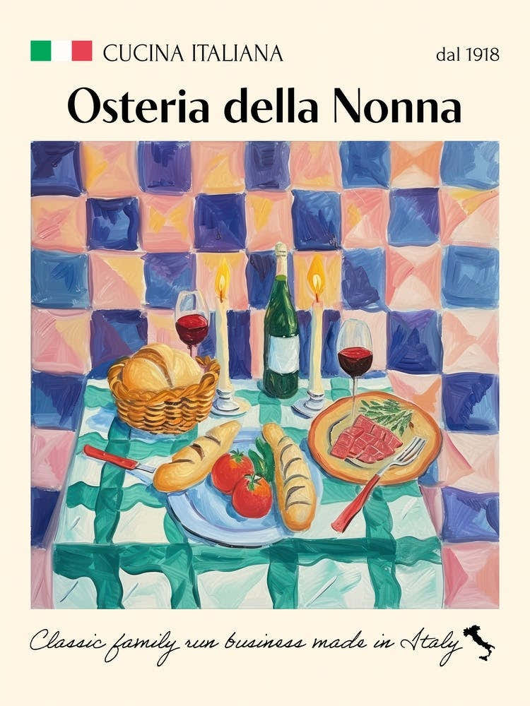Osteria Della Nonna Trattoria Italian Poster Food Kitchen