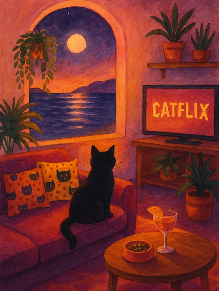 Black Cat Poster - Funny Cat Wall Art For Living Room, Cozy Cat Lover Decor