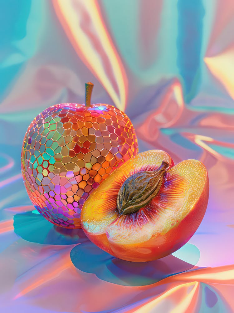 Disco Peach Print Poster Glam Disco Ball Peaches