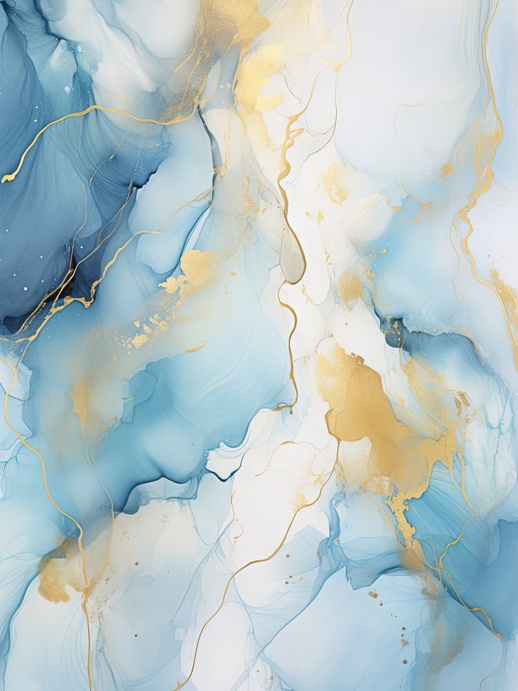 Light Blue, White, Gold Flow Asbtract Painting 0