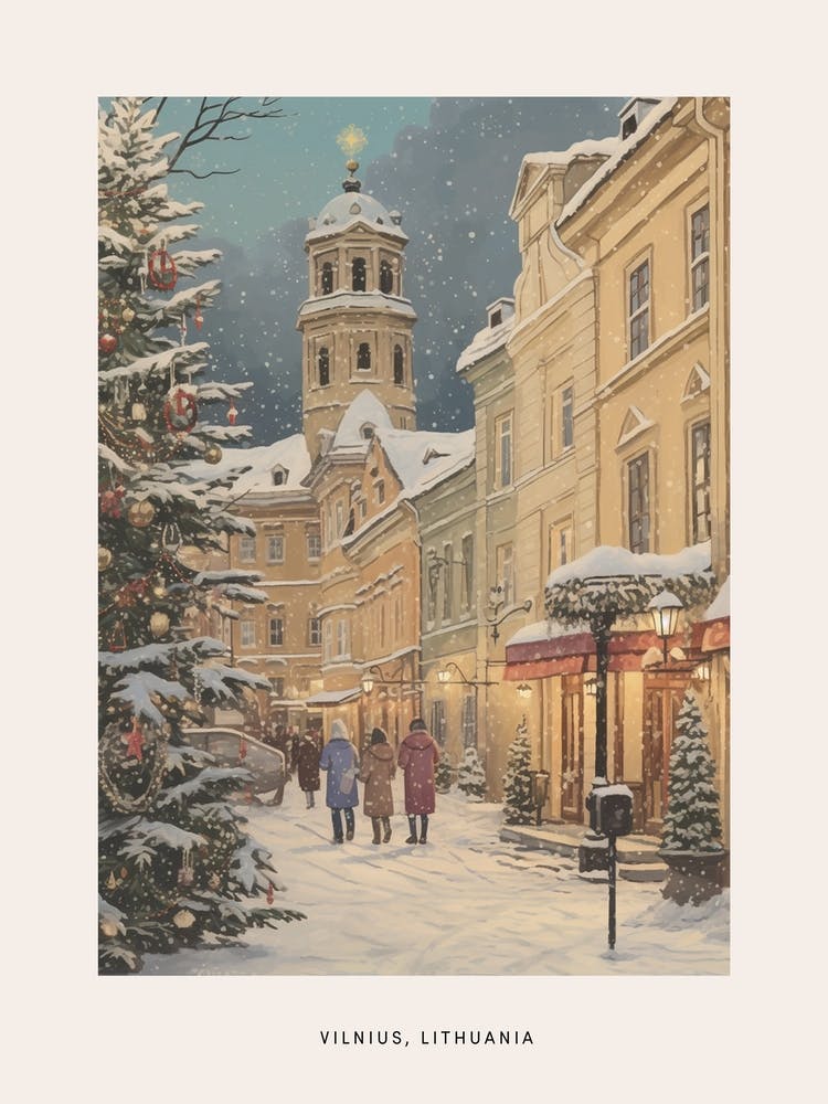 Vintage Winter Poster Vilnius Lithuania 2