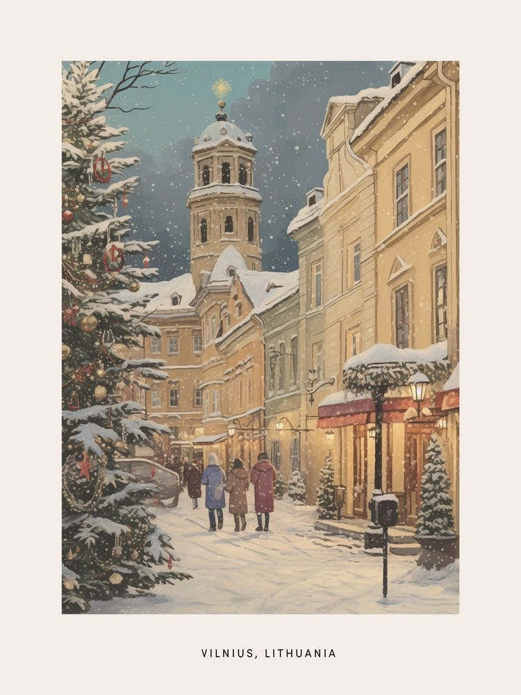 Vintage Winter Poster Vilnius Lithuania 2