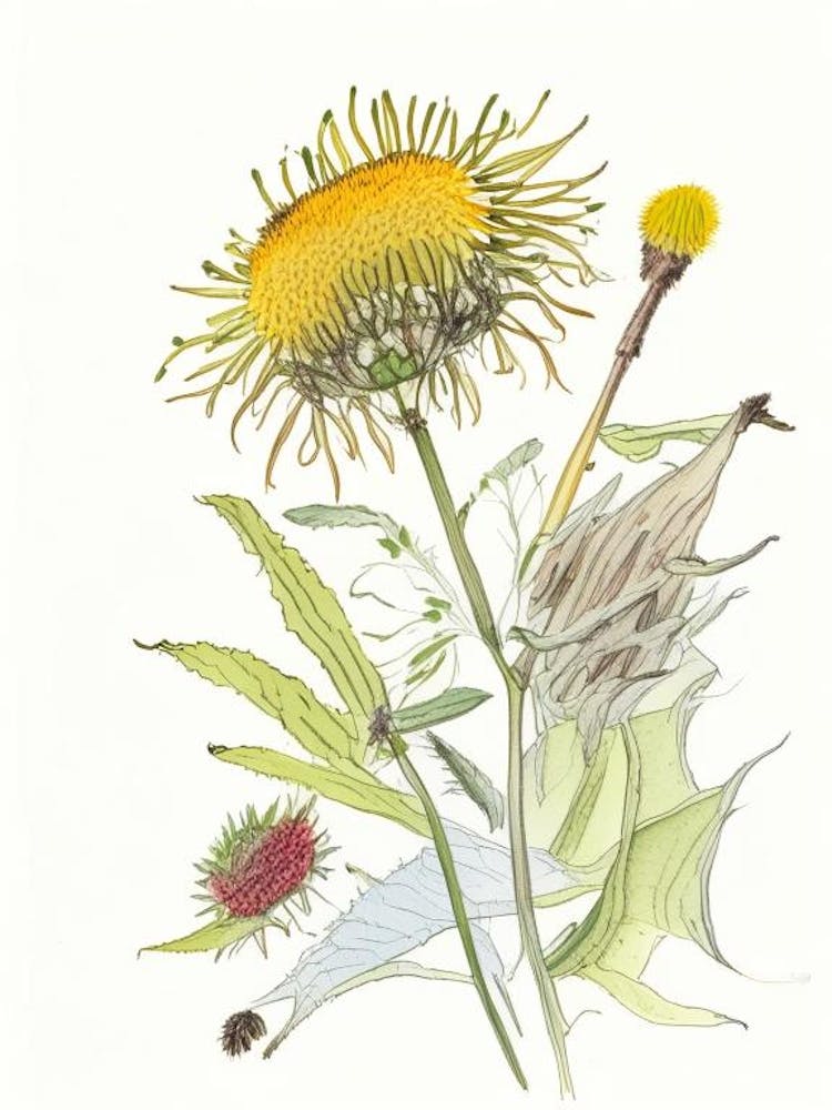 Elecampane Spices And Herbs Pencil Illustration 1