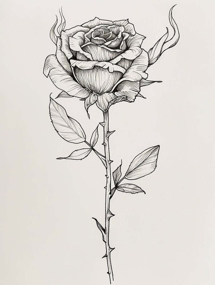 English Rose Burning Line Drawing 2