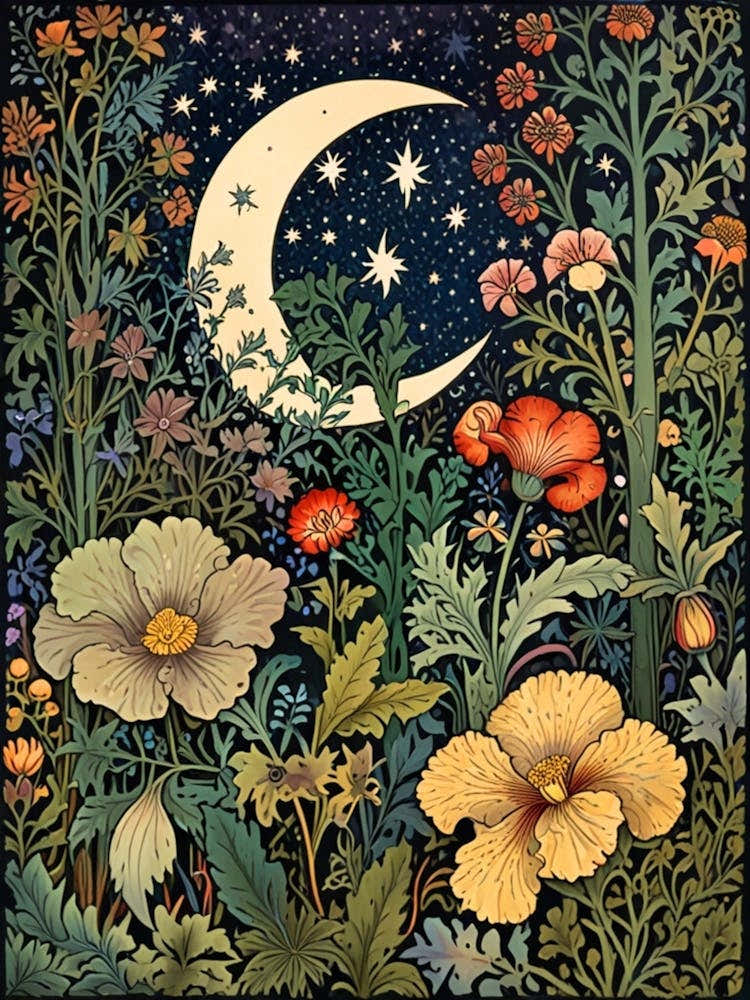 william morris Moon And Flowers 1