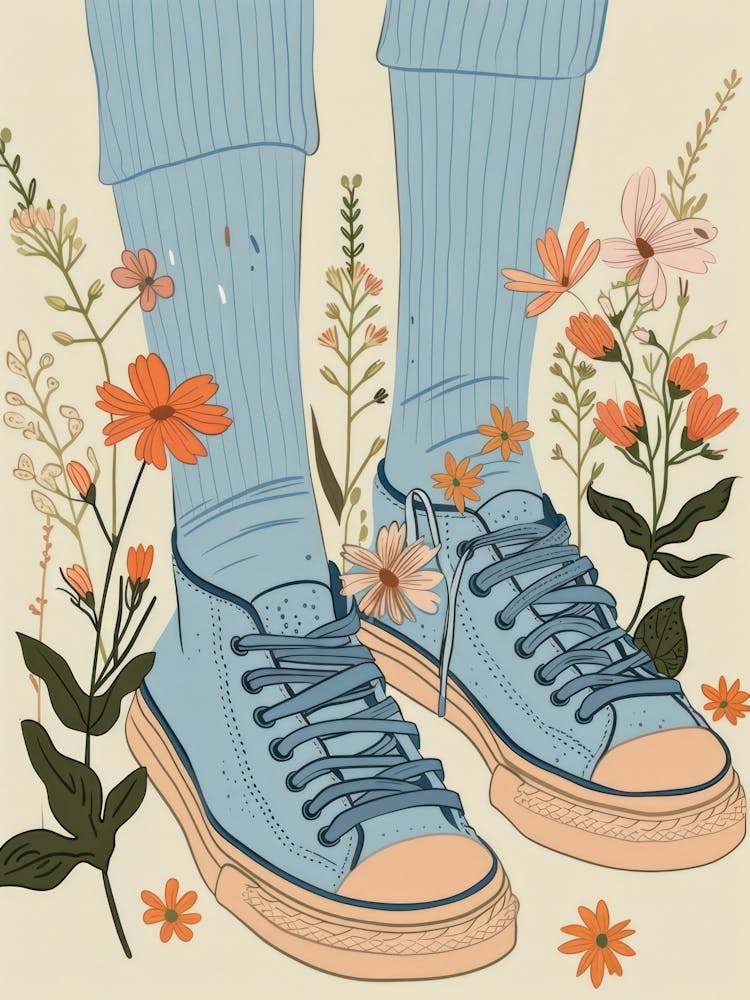 Blue Girl Shoes With Flowers 2
