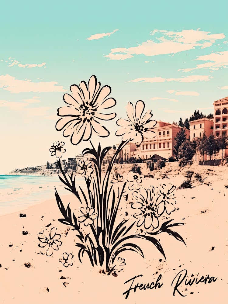 French Riviera Postcard Flowers Collage 1