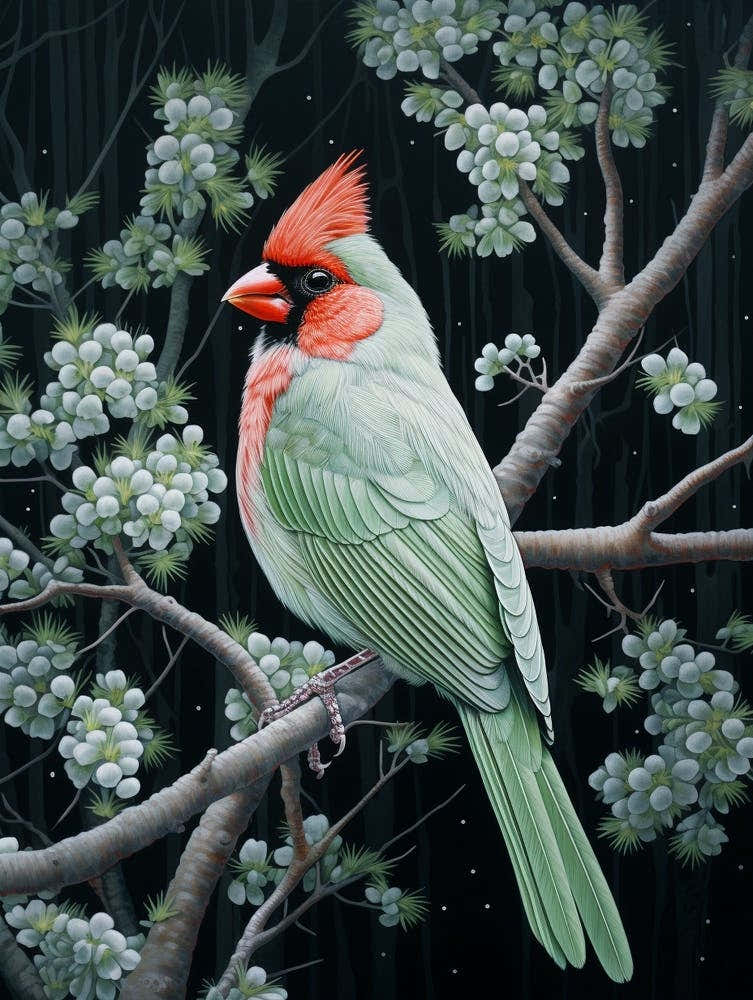 Ohara Koson Inspired Bird Painting Cardinal 4