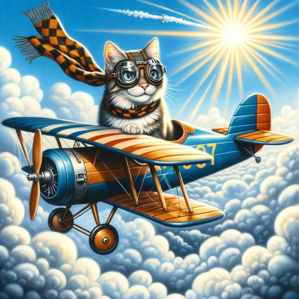 Aviator Cat Wall Print Art A Whimsical Depiction Of A Cat As A Pilot, Perfect For Blending A Love Of Cats And Adventure In Any Space