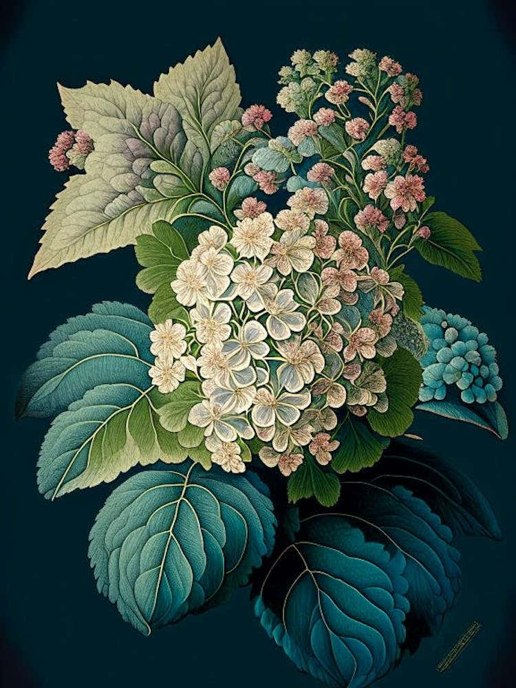 Hydrangea 3 Floral Botanical Vintage Poster Flower