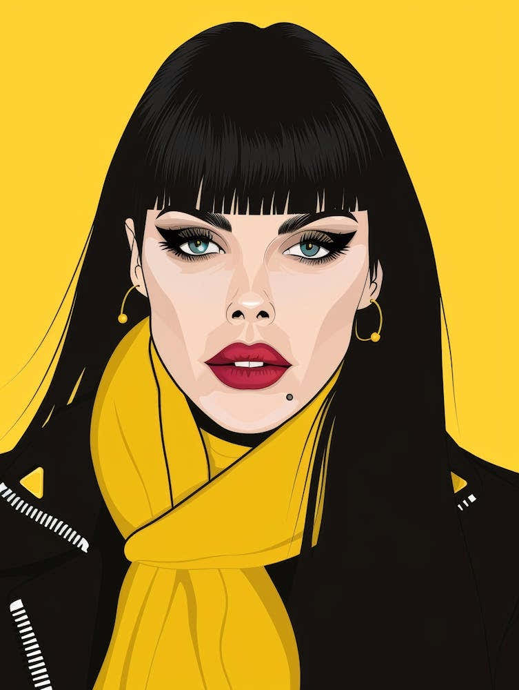 Woman With Black Hair And Yellow Scarf