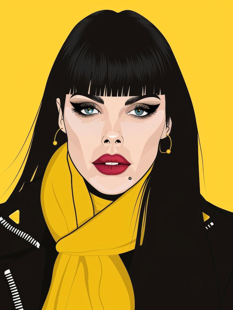 Woman With Black Hair And Yellow Scarf