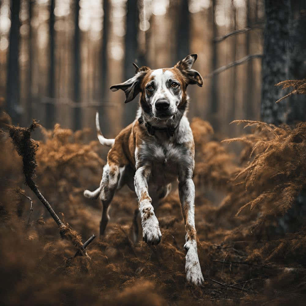Dog Running In The Forest