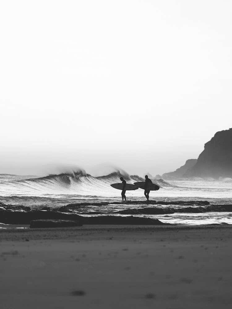 Catch a Wave Surfers Black White Minimalist Photo