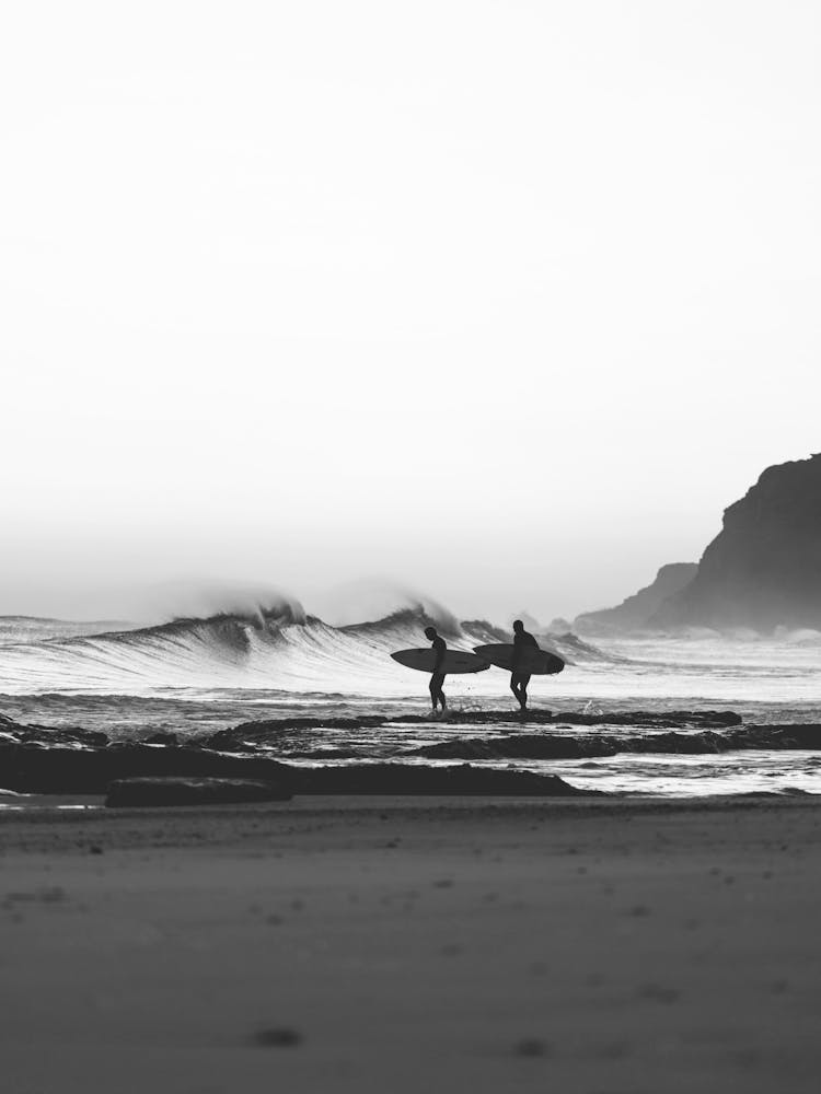 Catch a Wave Surfers Black White Minimalist Photo