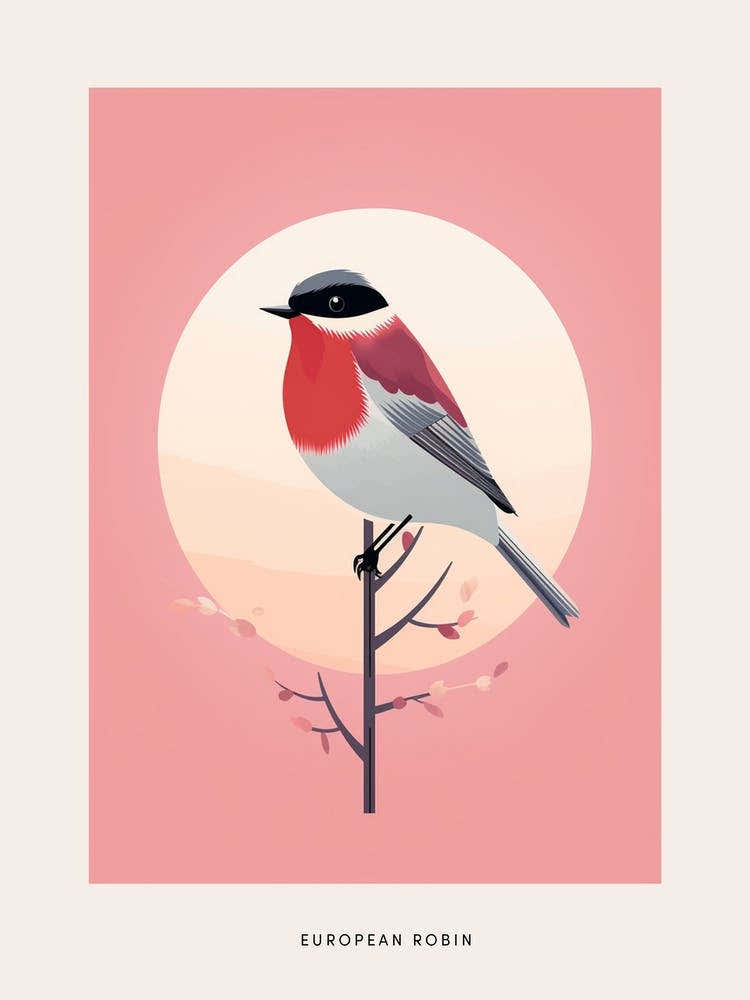 Minimalist European Robin 2 Bird Poster