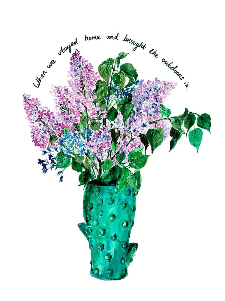Lilacs In Cactus Vase With Slogan