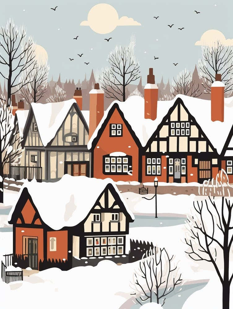 Retro Winter Illustration Stratford Upon Avon United Kingdom 2