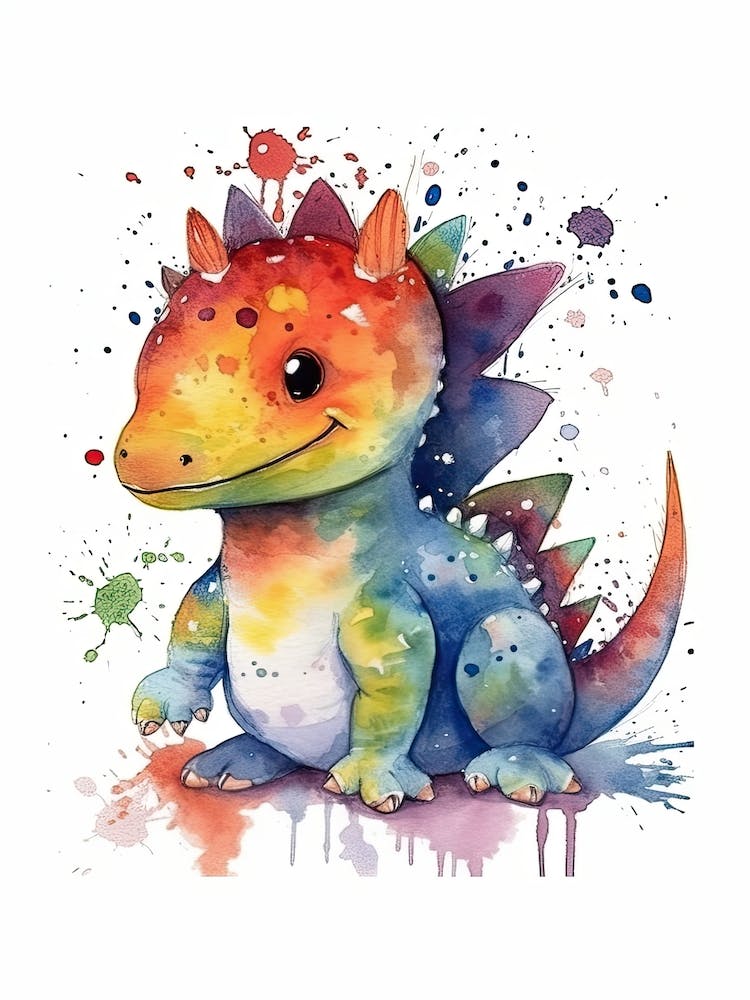 Velocisaurus Cute Dinosaur Watercolour 2
