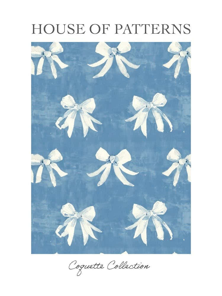 White And Blue Bows 4 Pattern Poster