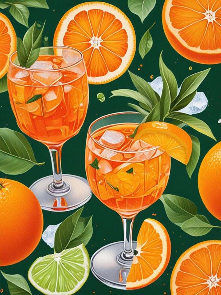 Aperol Spritz Pattern Cocktail Oranges Kitchen Art (1)