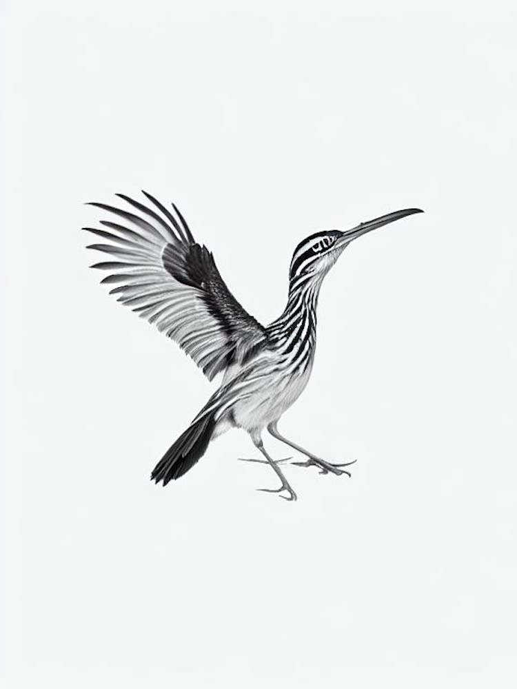 Roadrunner B&W Pencil Drawing 1 Bird