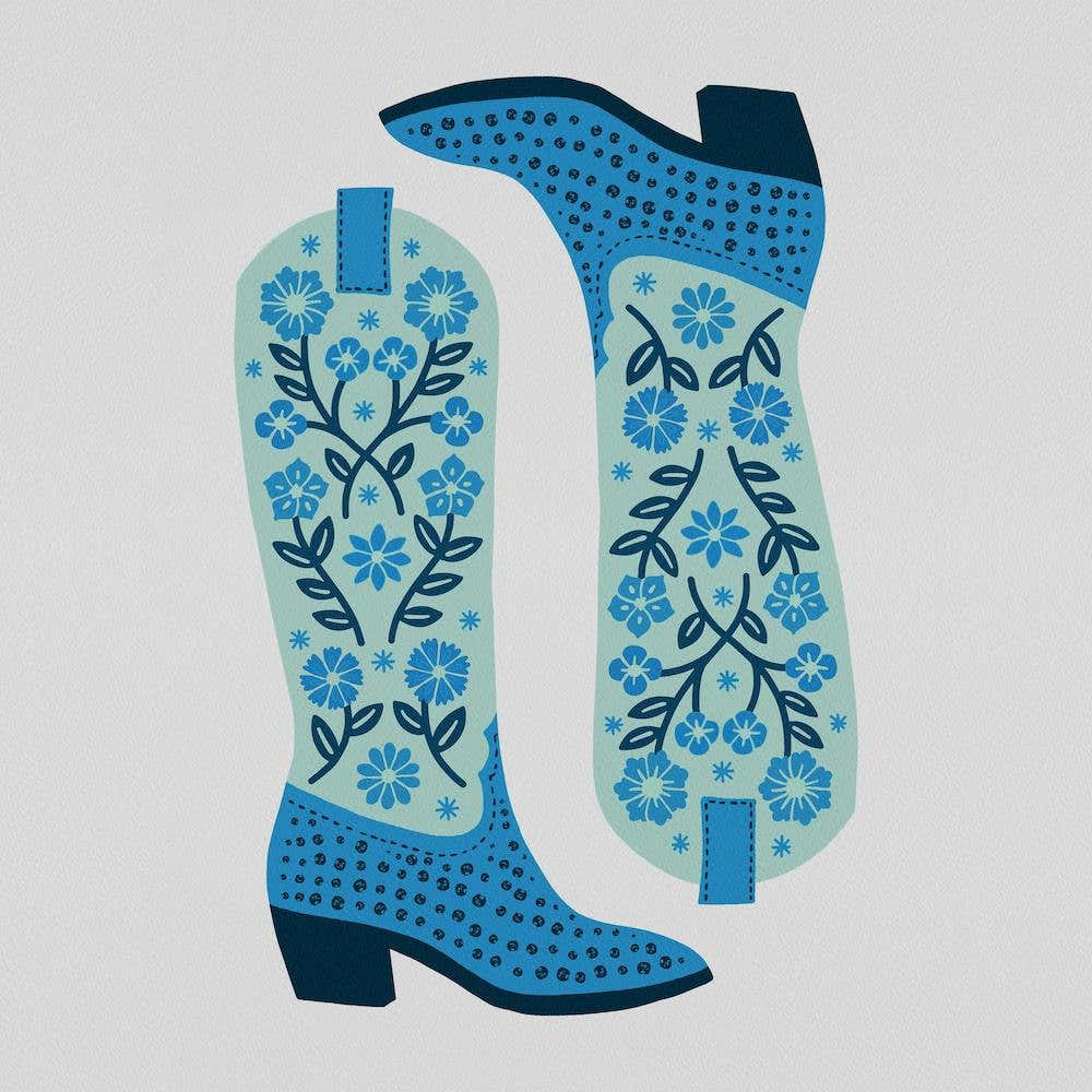 Cowgirl Boots   Mint And Blue Square