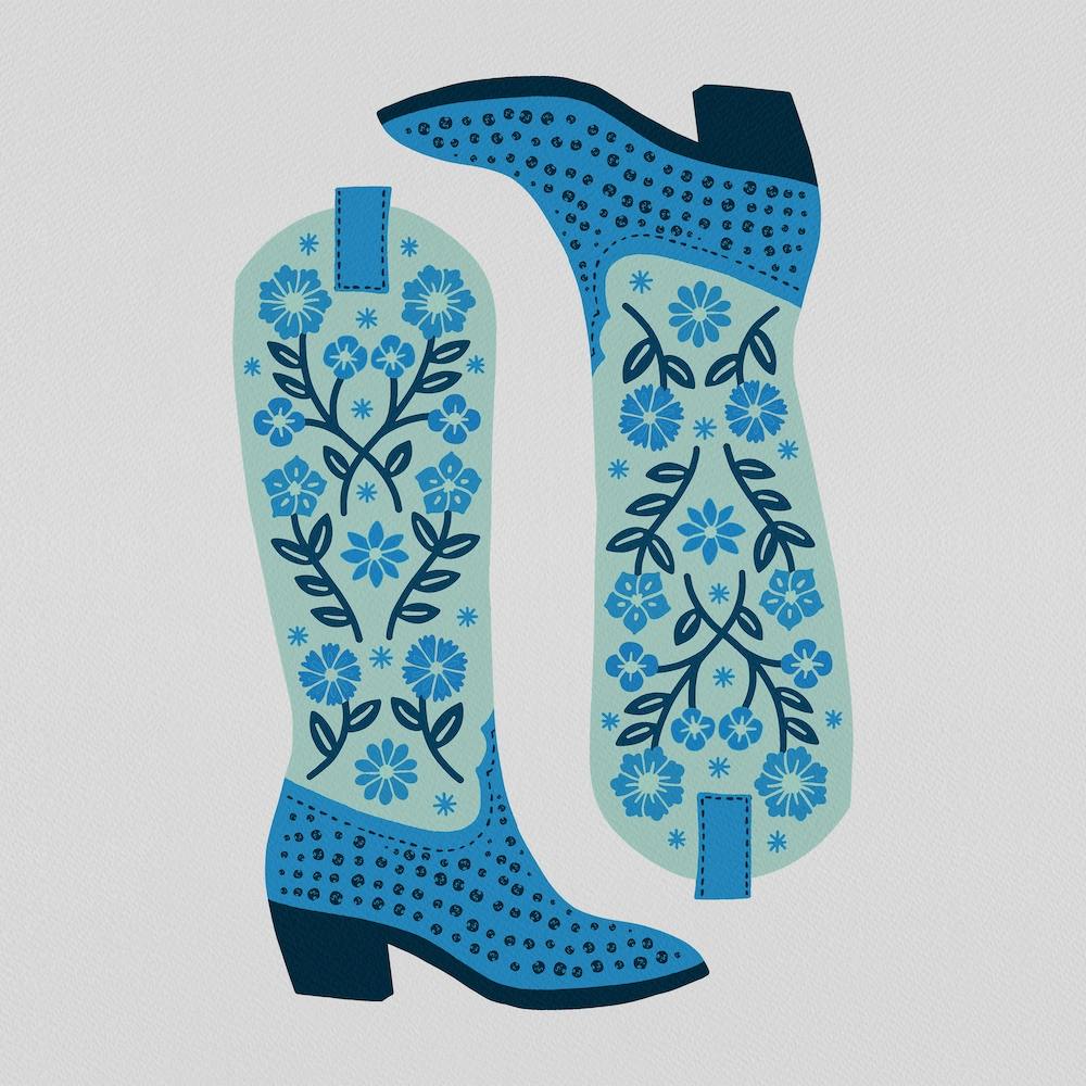 Cowgirl Boots   Mint And Blue Square