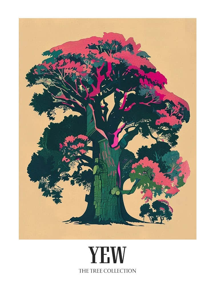 Yew Tree Colourful Illustration 4 Poster