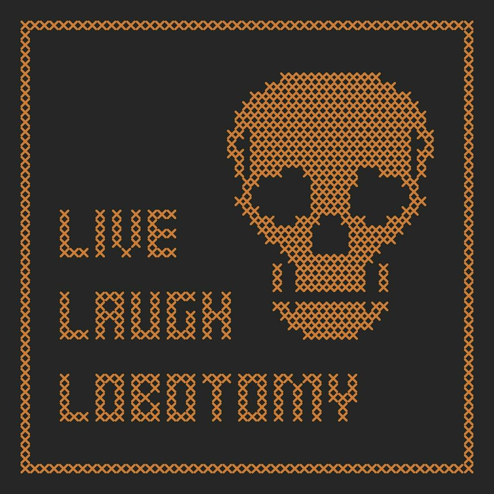 Cross Stitch Live Laugh Lobotomy - Orange & Black Square