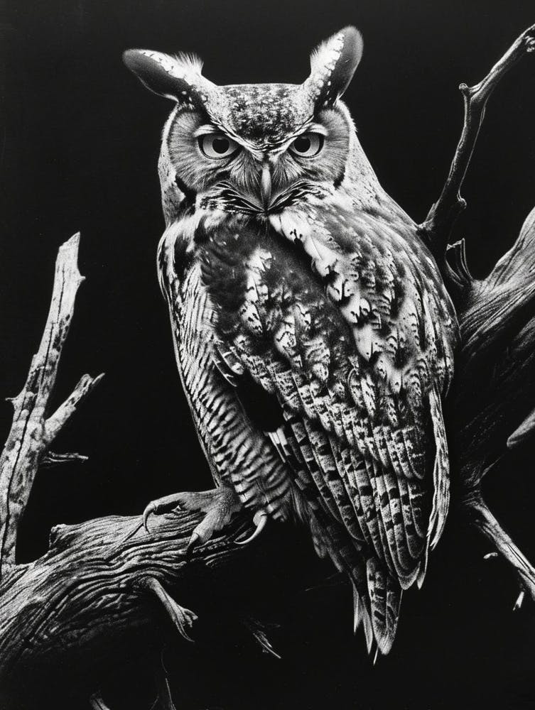 African Scops Owl Charcoal Drawing 2