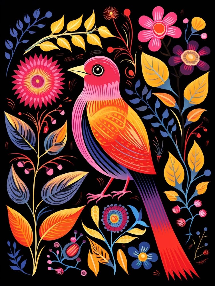 Folk Bird Illustration Finch 1