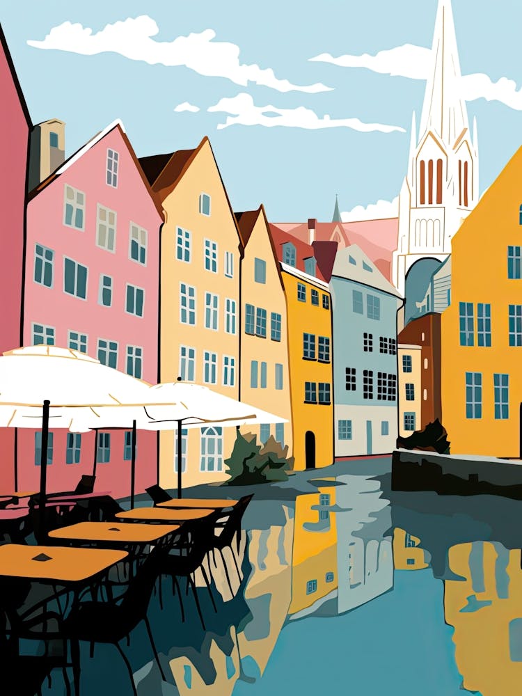 Trondheim, Norway, Flat Pastels Tones Illustration 1