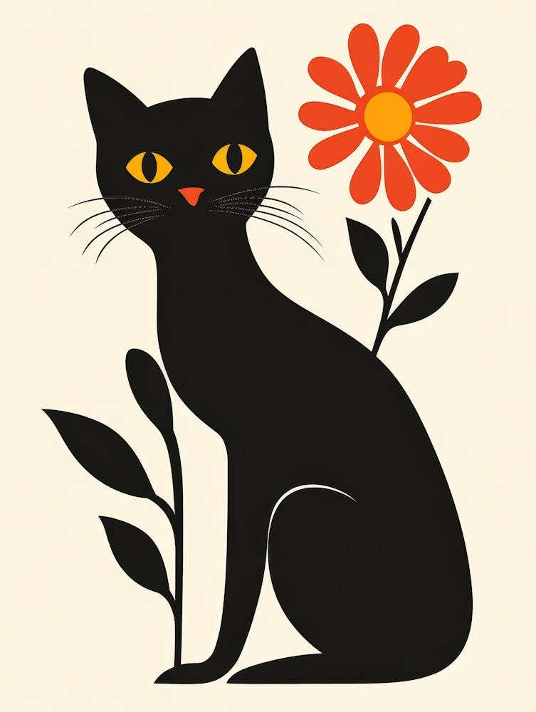 Black Cat With Flower 1