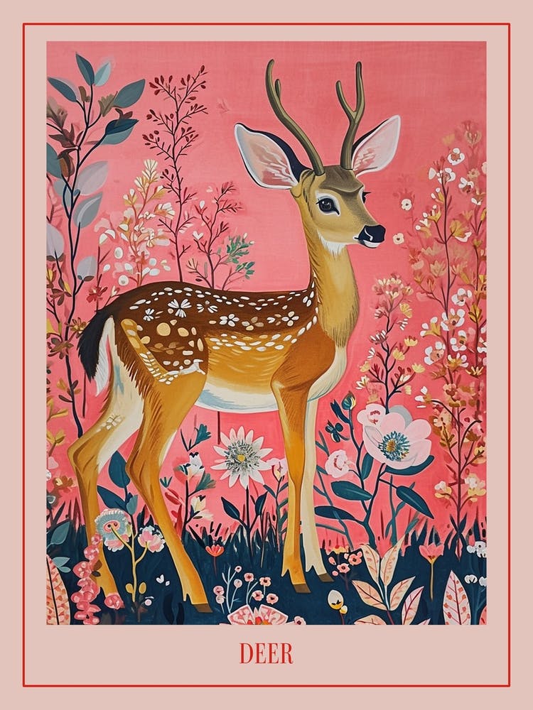 Floral Animal Painting Deer 2 Poster