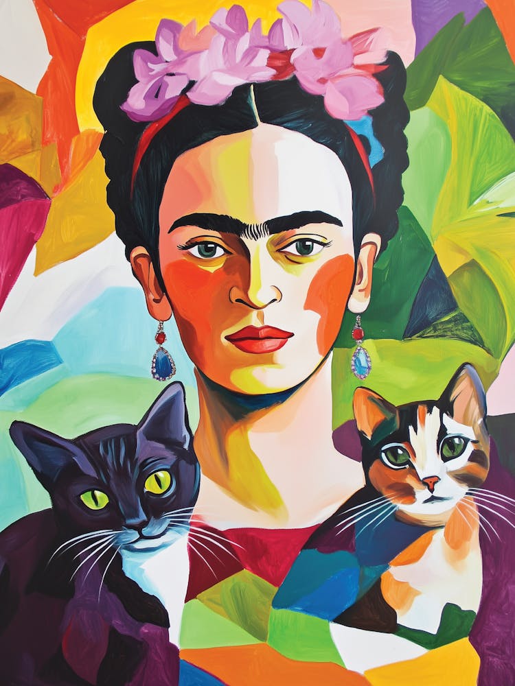 Colourful Frida Kahlo And Cats