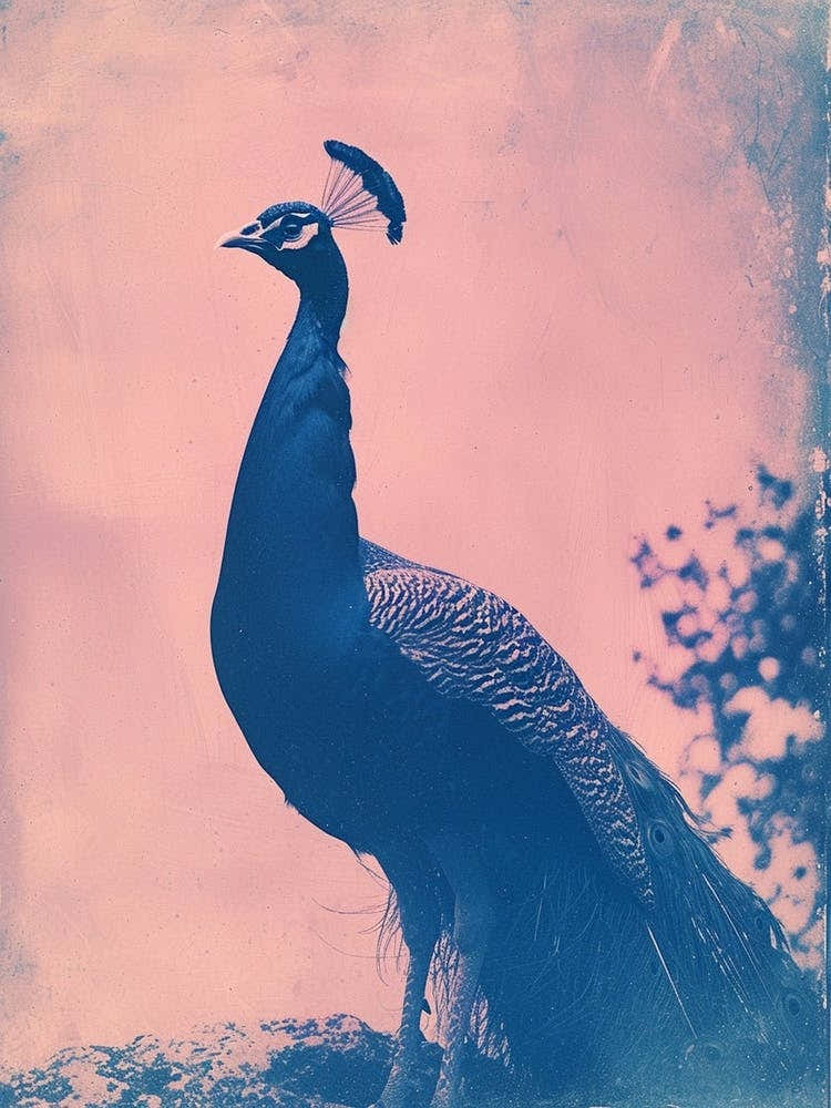 Peacock In The Wild Cyanotype Inspired 4