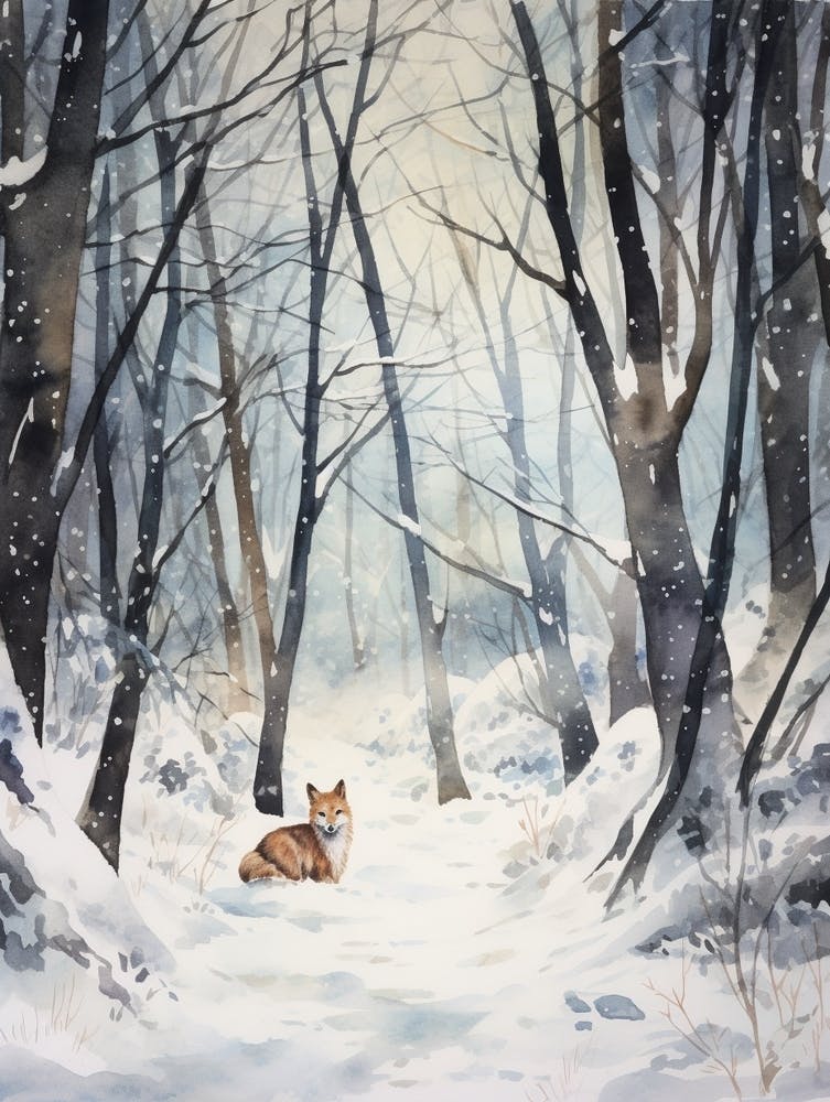 Winter Watercolour Fox 4
