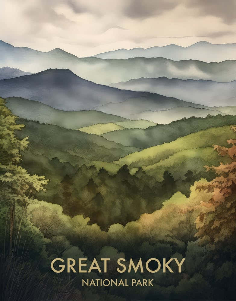 Great Smoky National Park Watercolour Vintage Travel Poster 1