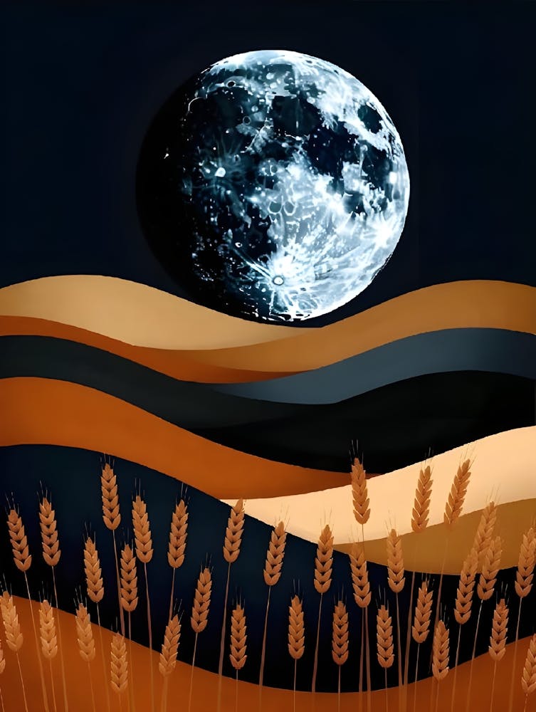 Full Moon Over Wheat Field