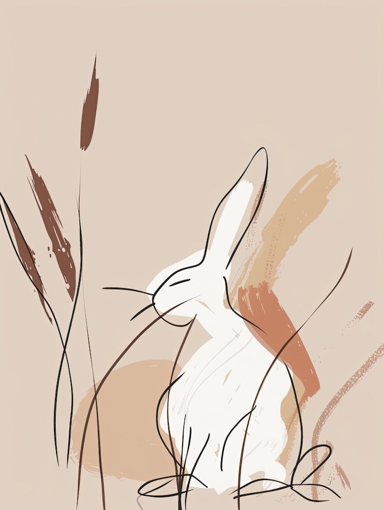 Rabbit In The Grass - Boho, Line Art