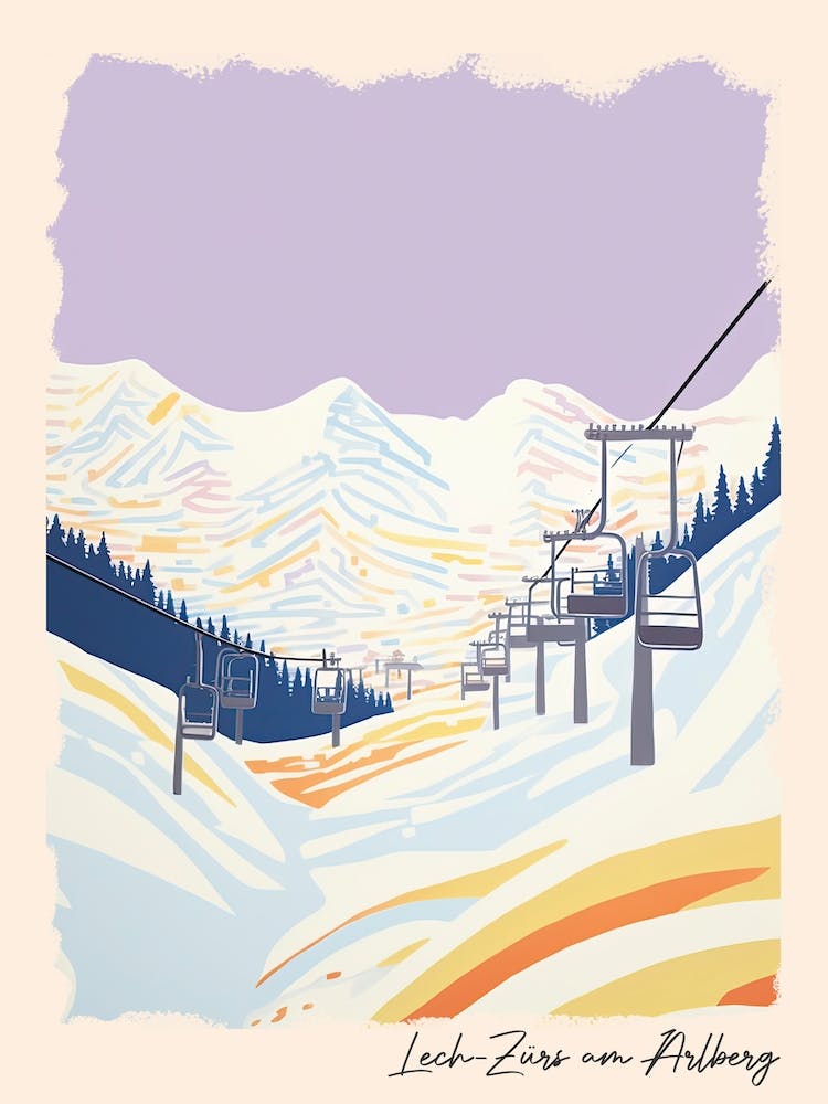 Poster Of Lech Zurs Am Arlberg   Austria, Ski Resort Pastel Colours Illustration 0