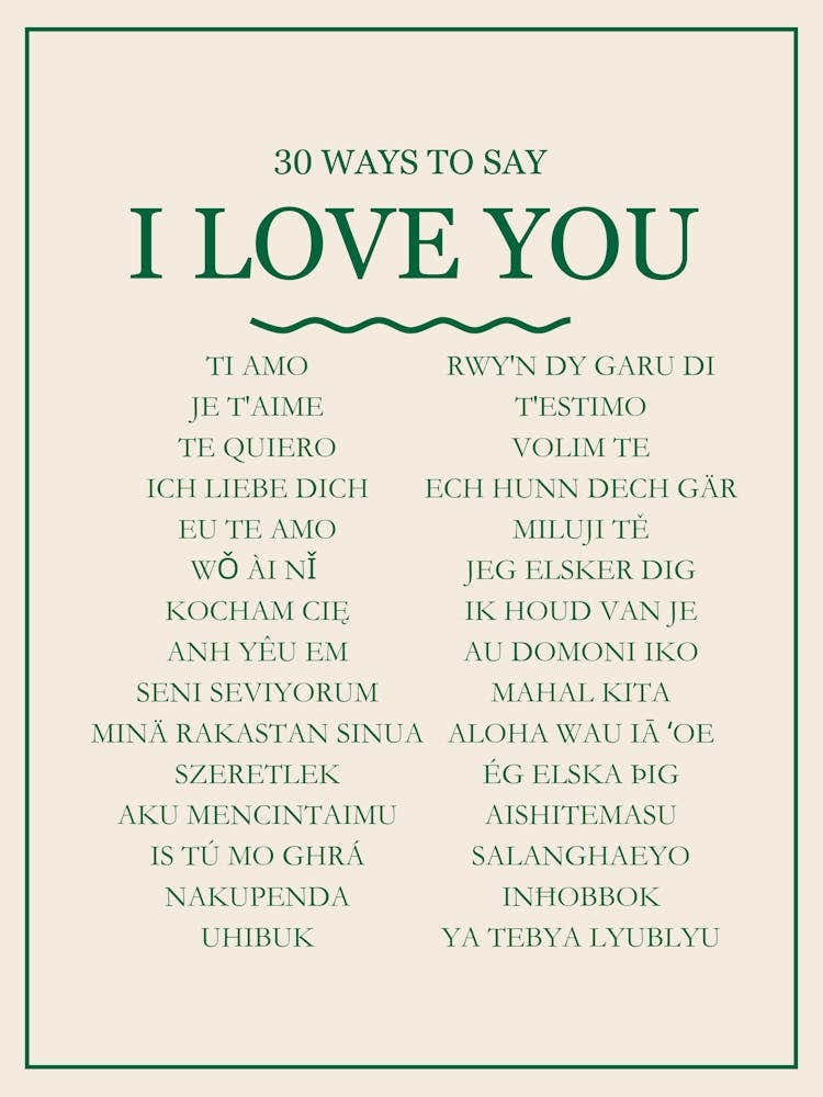 30 Ways To Say I Love You Green Print